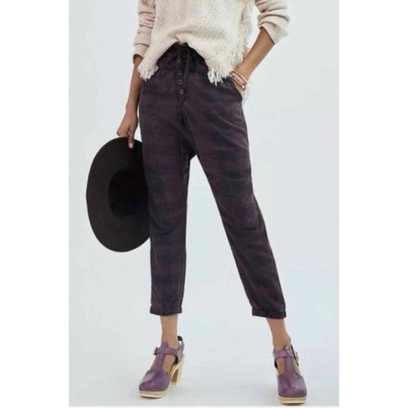 Anthropologie Joggers Women's Small Jacquie Plum Button Fly Pants, Boho Edgy - Picture 1 of 7